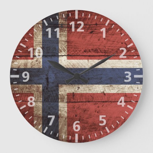 Norwegische Flagge für alten Holzkorn Große Wanduhr (Vorderseite)