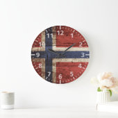 Norwegische Flagge für alten Holzkorn Große Wanduhr (Zuhause)