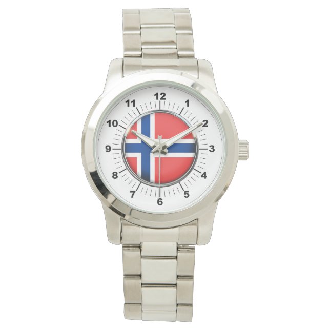 Norwegische Flagge für Frauen - Oversized Silver W Armbanduhr (Vorderseite)