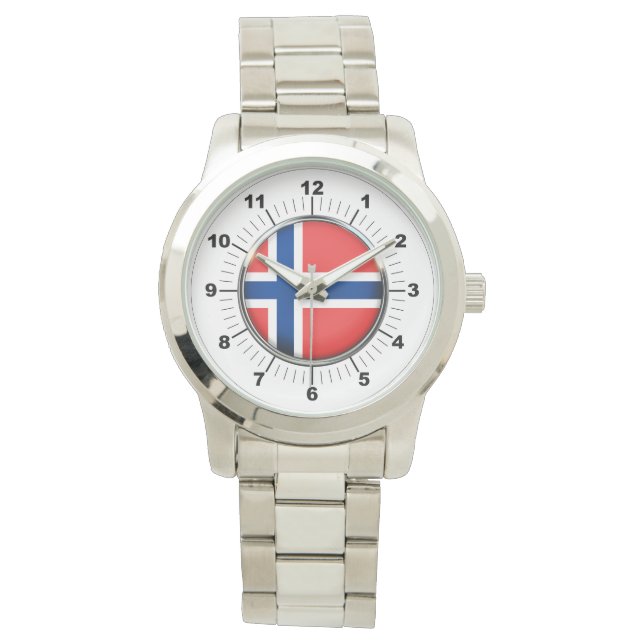 Norwegische Flagge für Männer - Oversized Silver B Armbanduhr (Vorderseite)