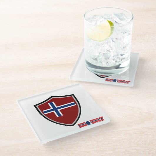 Norwegische Flagge Glasuntersetzer (Schrägansicht)