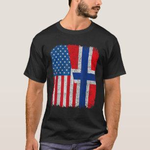 Norwegische Flagge Halb USA Norwegen Root Proud T-Shirt