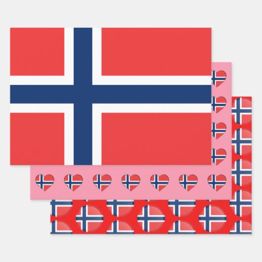 Norwegische Flagge, Herz und norwegische Mode / Ge Geschenkpapier Set (Set)