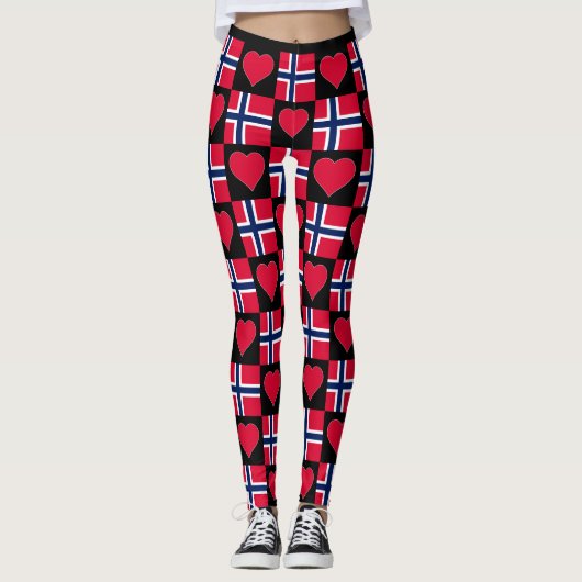 Norwegische Flagge Herzmuster Patriotische Norwegi Leggings (Vorderseite)