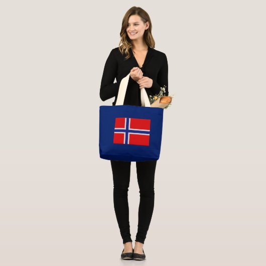 Norwegische Flagge in Rotem und in Blauem Jumbo Stoffbeutel (Vorderseite (Model))