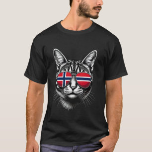 Norwegische Flagge Katzen Gesicht Sonnenbrille Nor T-Shirt