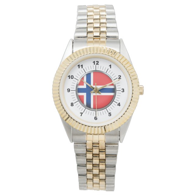 Norwegische Flagge mit zwei Tonen Bracelet Watch Armbanduhr (Vorderseite)