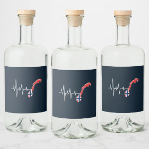Norwegische Flagge Norwegen Flaggennorm Heartbeat Alkoholflaschenetikett