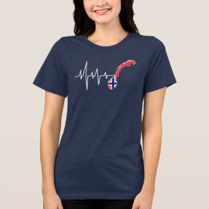 Norwegische Flagge Norwegen Flaggennorm Heartbeat Tri-Blend Shirt