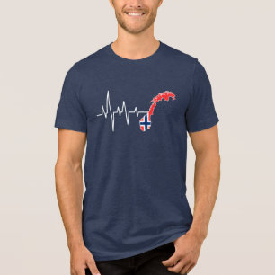 Norwegische Flagge Norwegen Flaggennorm Heartbeat Tri-Blend Shirt