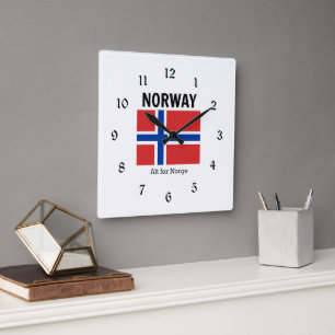 Norwegische Flagge und Motto Quadratische Wanduhr