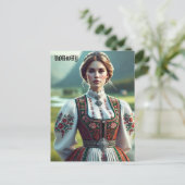 Norwegische Frau in traditioneller Bunad-Kleidung Postkarte (Stehend Vorderseite)