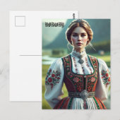 Norwegische Frau in traditioneller Bunad-Kleidung Postkarte (Vorne/Hinten)