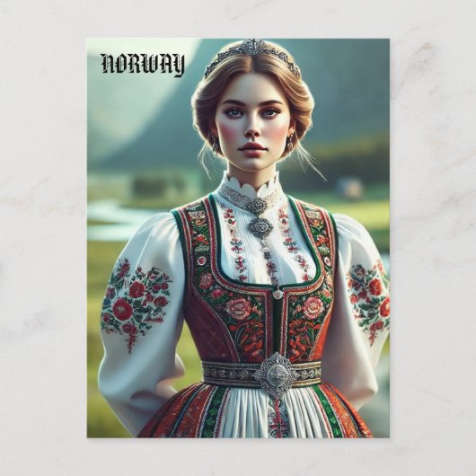 Norwegische Frau in traditioneller Bunad-Kleidung Postkarte (Vorderseite)