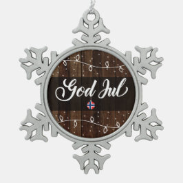 Norwegische frohe Weihnachten Gott-Juls, rustikale Schneeflocken Zinn-Ornament
