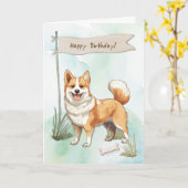 Norwegische Hundehunde unter Geburtstagszeichen Karte (Gelbe Blume)