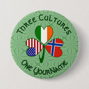 Norwegische Irisch-Amerikanische Flaggen Kleeblatt Button