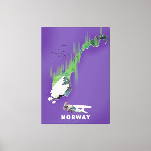 Norwegische Karte Illustriertes Druckplakat. Leinwanddruck