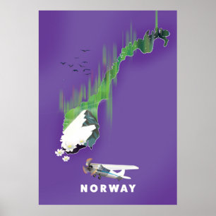 Norwegische Karte Illustriertes Druckplakat. Poster