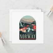 Norwegische Landschaft Vintage Reisekarte Karte (Vorderseite/Rückseite Beispiel)