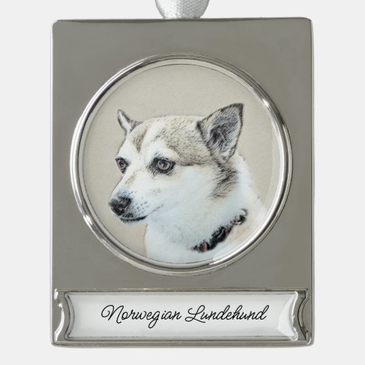 Norwegische Lundehund-Malerei - Original Dog Art S Banner-Ornament Silber (Vorderseite)