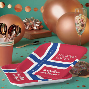 Norwegische Nationaltagsflagge am 17. Mai 2010 Pappteller