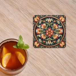 Norwegische Rosemaling-Dekorative Volkskunst Rechteckiger Pappuntersetzer