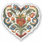 Norwegische Rosemaling Folk Art Heart Sticker (Vorderseite)
