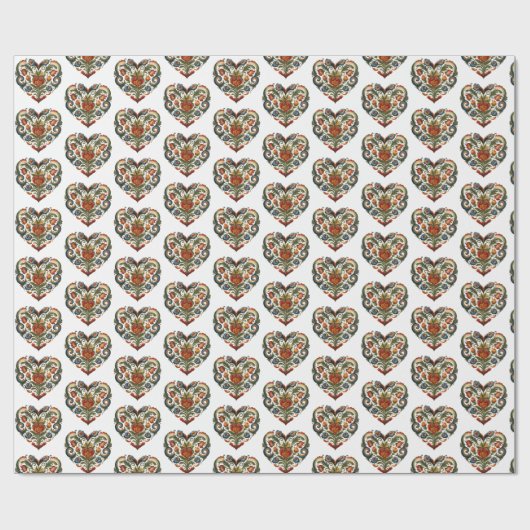 Norwegische Rosemaling Folk Art Heart Sticker Geschenkpapier (Flach)