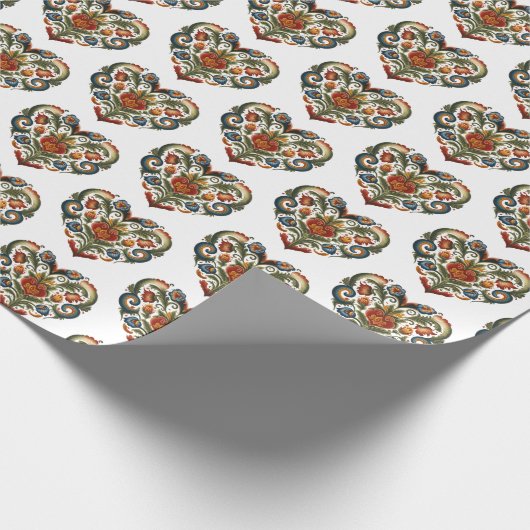 Norwegische Rosemaling Folk Art Heart Sticker Geschenkpapier (Ecke)