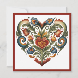 Norwegische Rosemaling-Folk-Art-Herz-Valentinsgruß Feiertagskarte