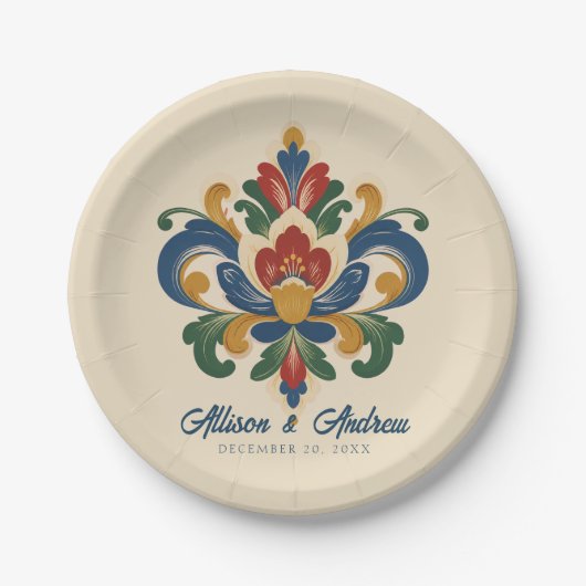 Norwegische Rosemaling-Hochzeit Pappteller (Vorderseite)