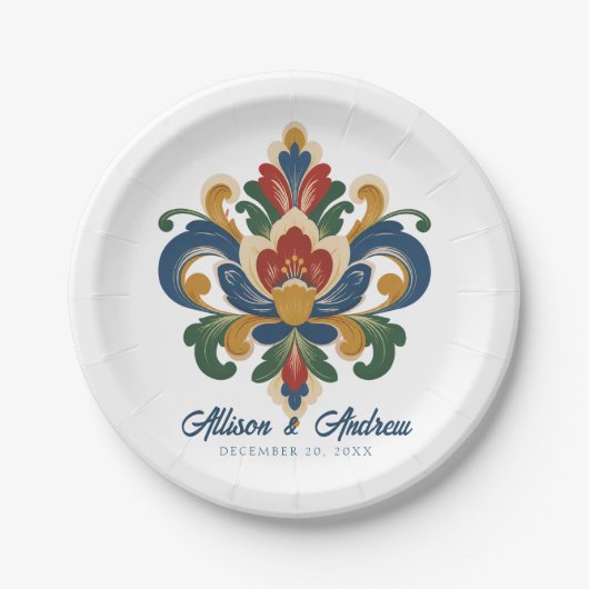 Norwegische Rosemaling-Hochzeit Pappteller (Vorderseite)