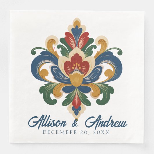 Norwegische Rosemaling-Hochzeit Serviette (Vorderseite)
