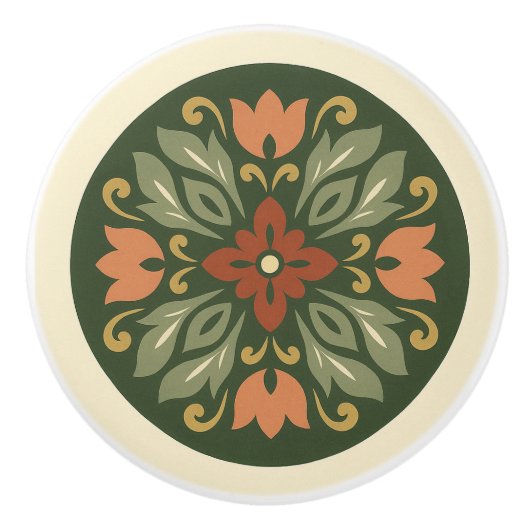 Norwegische Rosemaling-Stil-Grundpfeiler-Kunst Keramikknauf (Vorderseite)