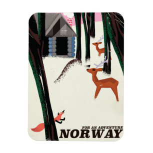 Norwegische Vintage-Reiseplakatlandschaft Magnet