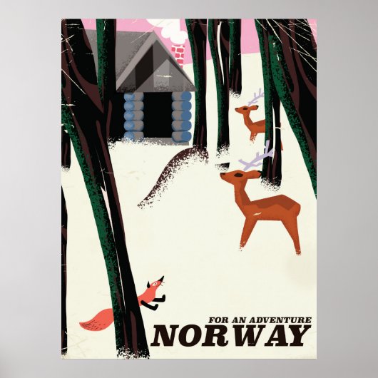 Norwegische Vintage-Reiseplakatlandschaft Poster (Vorne)