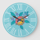 Norwegische Volkstümliche Blume Große Wanduhr (Vorderseite)