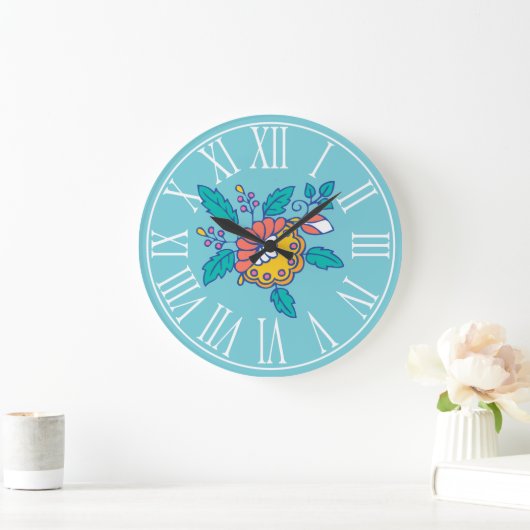 Norwegische Volkstümliche Blume Große Wanduhr (Zuhause)