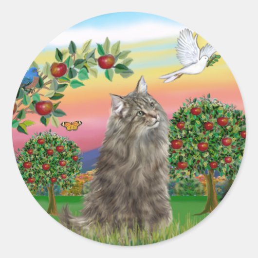Norwegische Waldkatze - Helles Land Runder Aufkleber (Vorderseite)