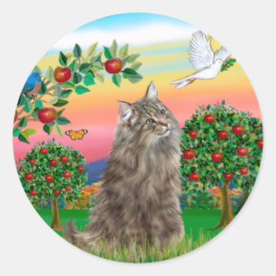 Norwegische Waldkatze - Helles Land Runder Aufkleber