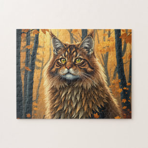 Norwegische Waldkatze im Goldenen Herbstwald Puzzle