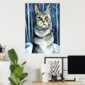 Norwegische Waldkatze im Schnee | AI Art Poster (Heimbüro)