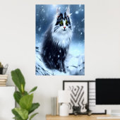 Norwegische Waldkatze im Schnee | AI Art Poster (Heimbüro)