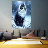 Norwegische Waldkatze im Schnee | AI Art Poster