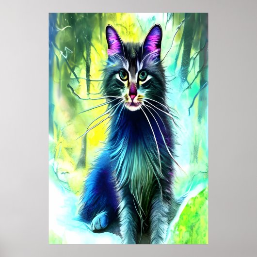 Norwegische Waldkatze im Wald | Art der AI Poster (Vorne)