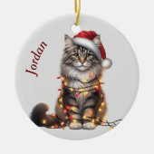 Norwegische Waldkatze in den Lichtern Weihnachten Keramik Ornament (Vorne)