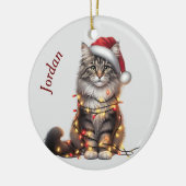 Norwegische Waldkatze in den Lichtern Weihnachten Keramik Ornament (Links)