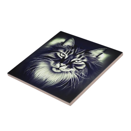 Norwegische Waldkatze in Schwarz und Weiß Fliese (Seite)