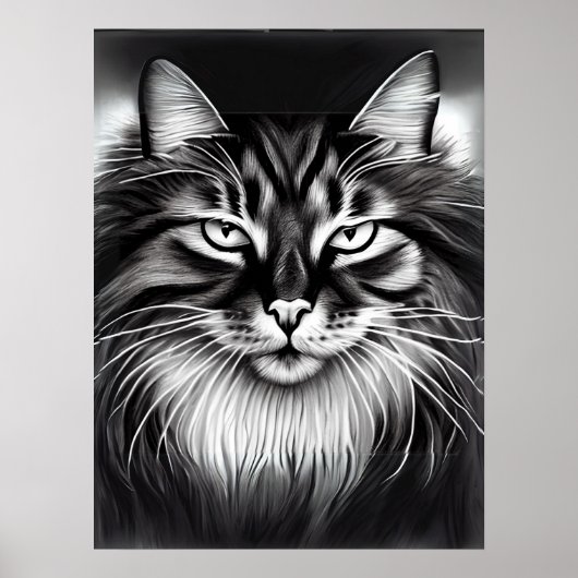 Norwegische Waldkatze in Schwarz und Weiß Poster (Vorne)